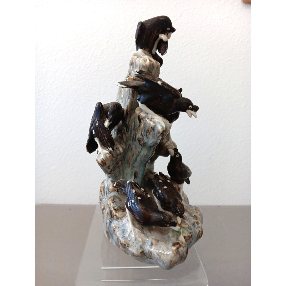 VTG‎ Birds Ceramic Figurine Dead Tree + 6 Black Birds Crows Drip Pottery Haunted - Picture 3 of 16